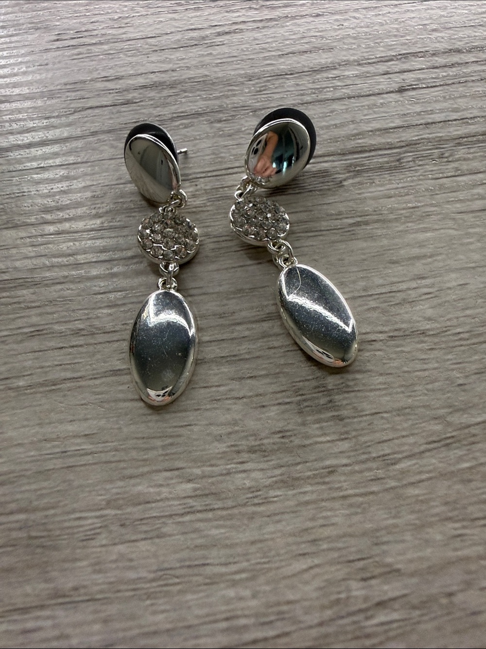 Liz Claiborne Shiny Silver Drop Earrings with Rhinestone Discs